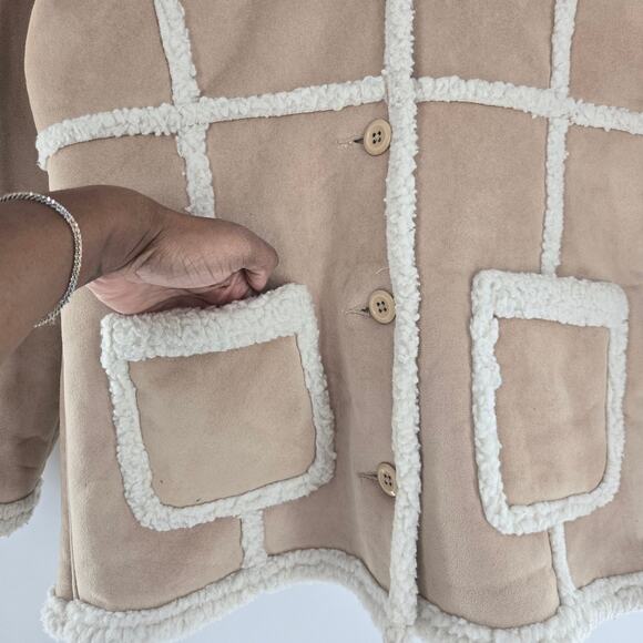 L.L.Bean Girls Vintage Tan Faux Suede Sherpa Lined Hooded Winter Coat XL - Picture 4 of 11